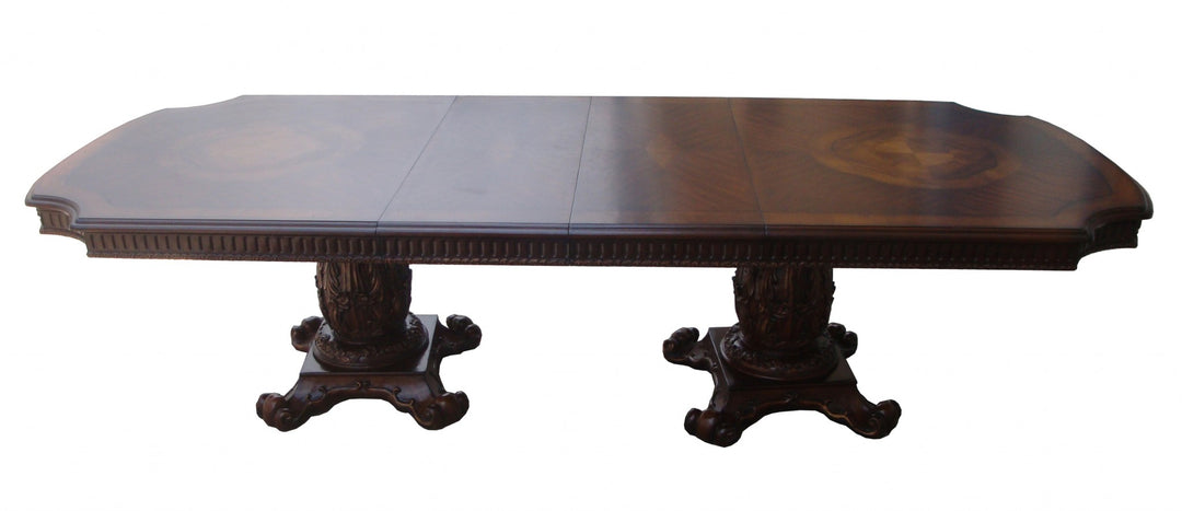 136" Brown Rectangular Double Pedestal Dining Table