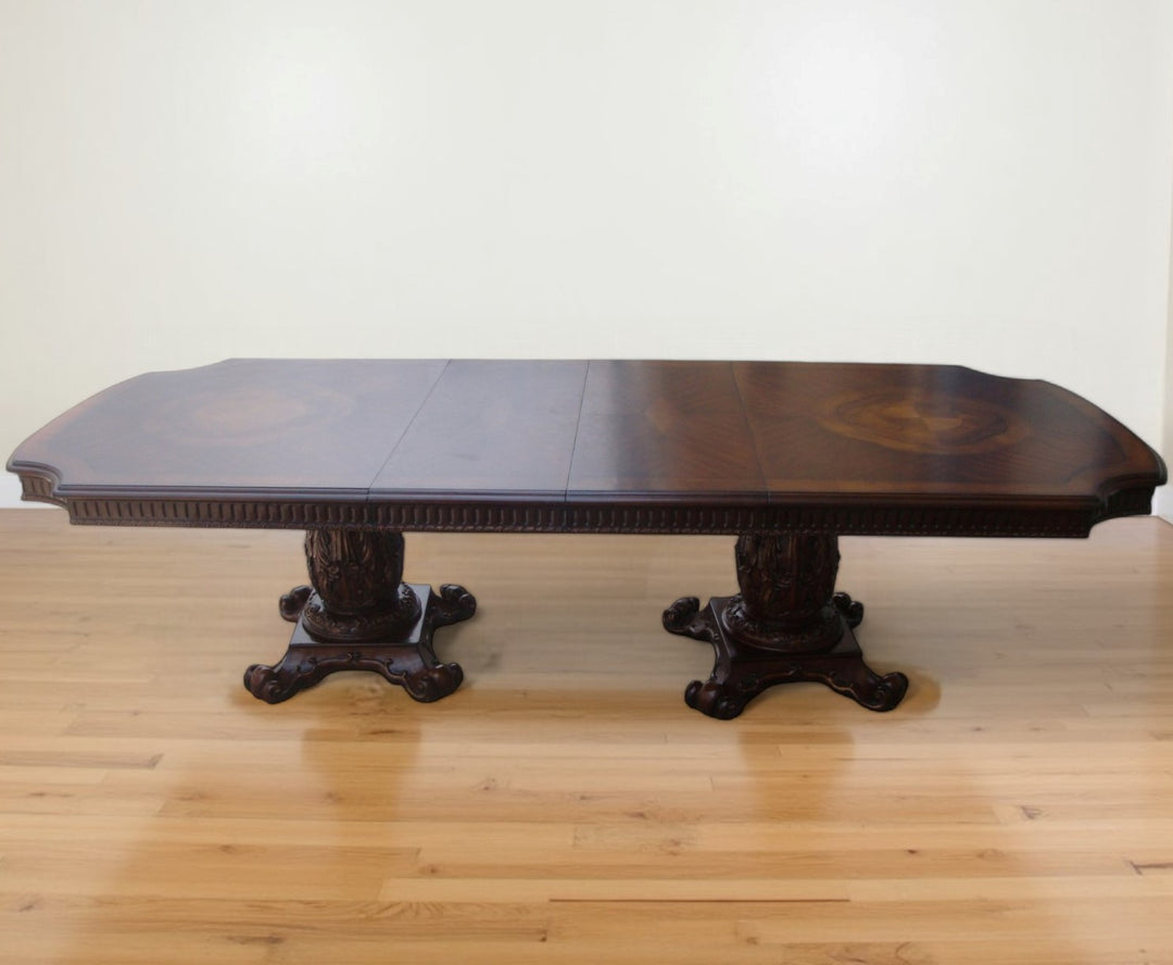 136" Brown Rectangular Double Pedestal Dining Table