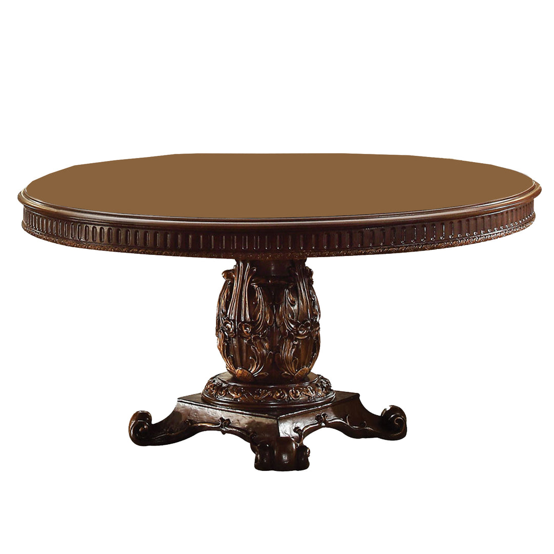 60-Inch Brown Solid Wood Pedestal Base Dining Table