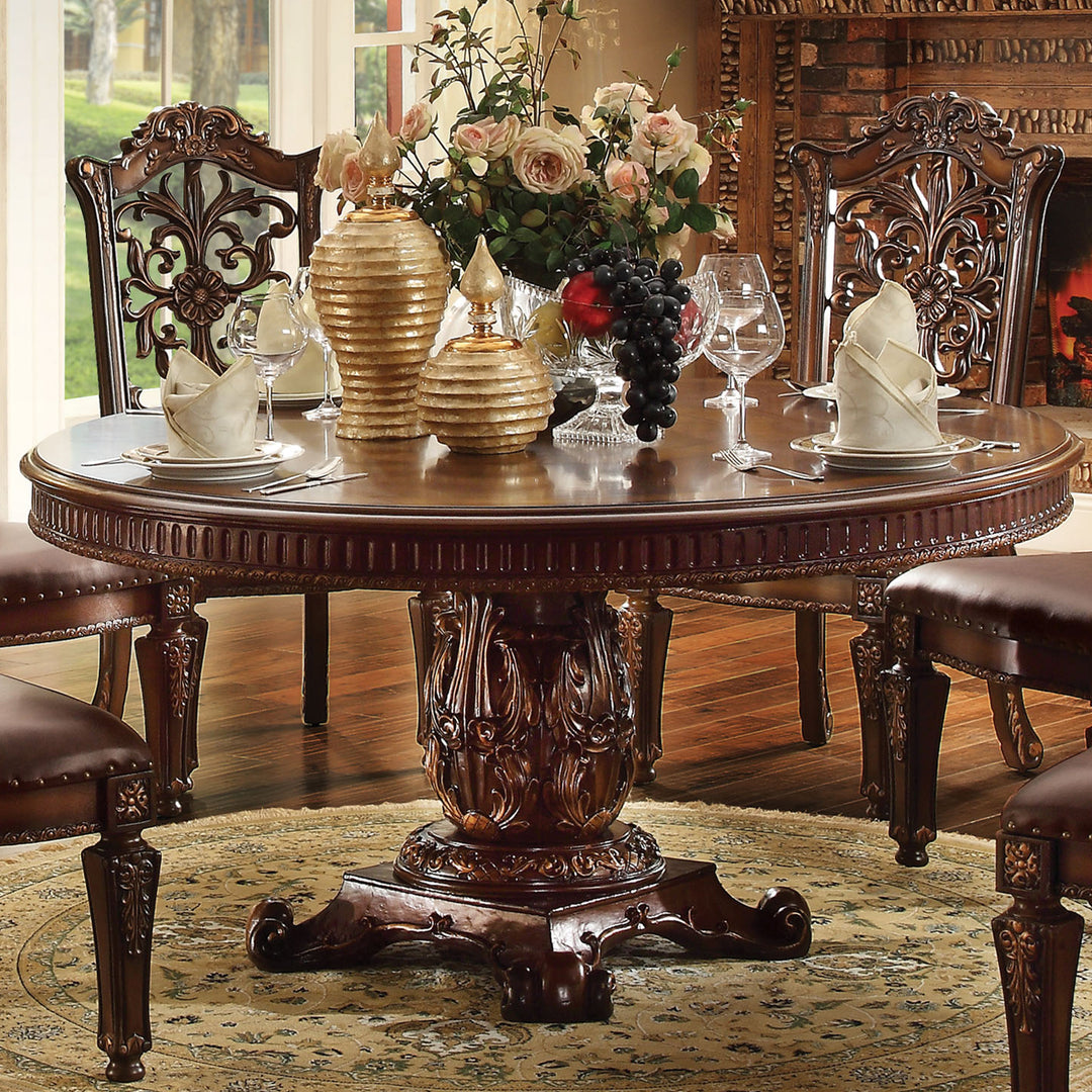 60-Inch Brown Solid Wood Pedestal Base Dining Table