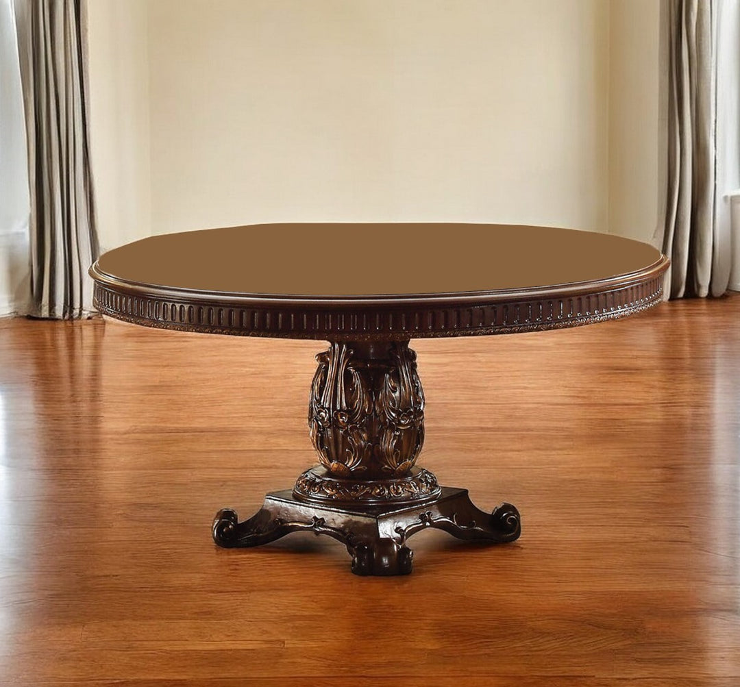 60-Inch Brown Solid Wood Pedestal Base Dining Table