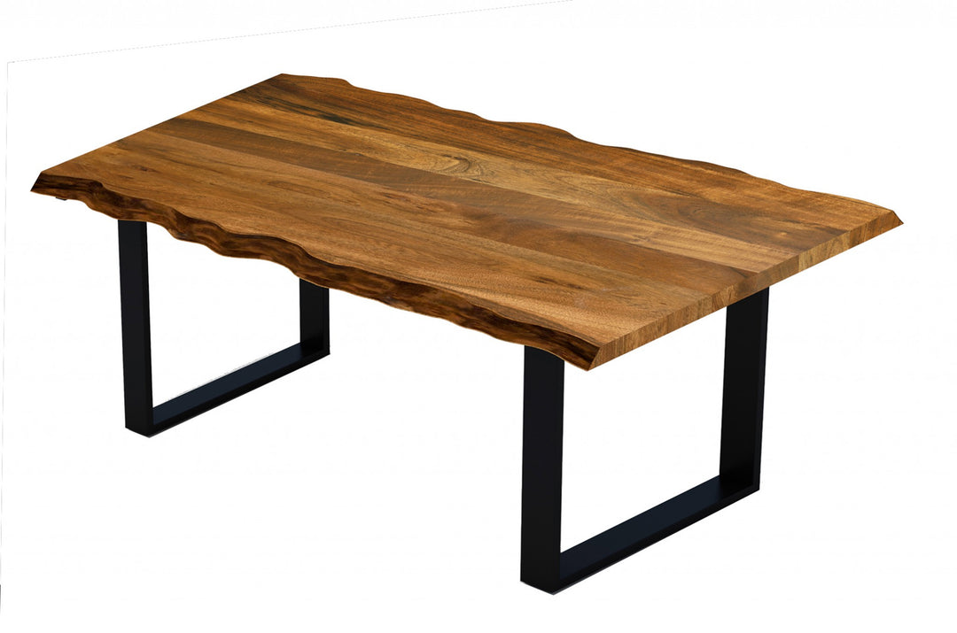 63" Brown And Black Solid Wood Sled Base Dining Table