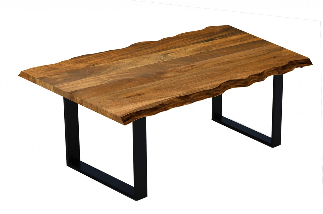 68" Brown and Black Solid Wood Dining Table with Sled Base