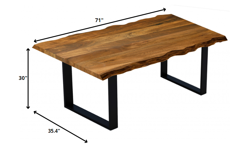 68" Brown and Black Solid Wood Dining Table with Sled Base