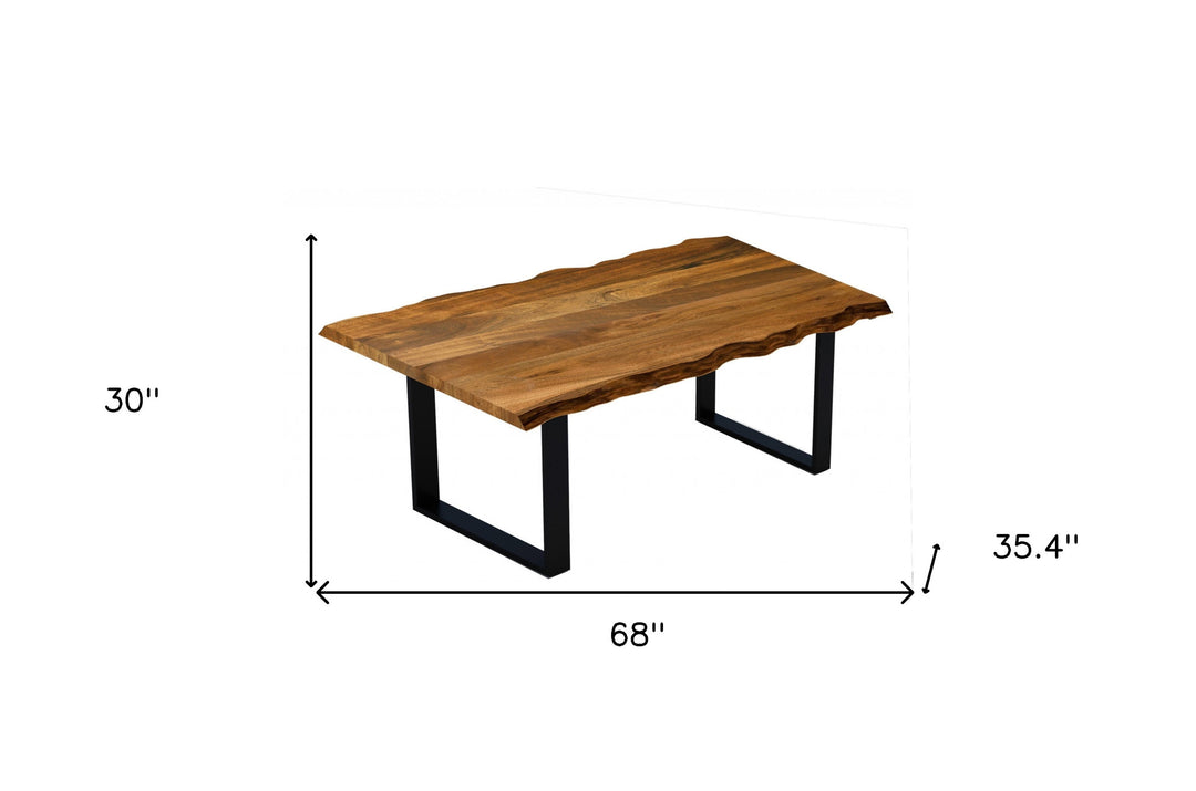 68" Brown and Black Solid Wood Dining Table with Sled Base