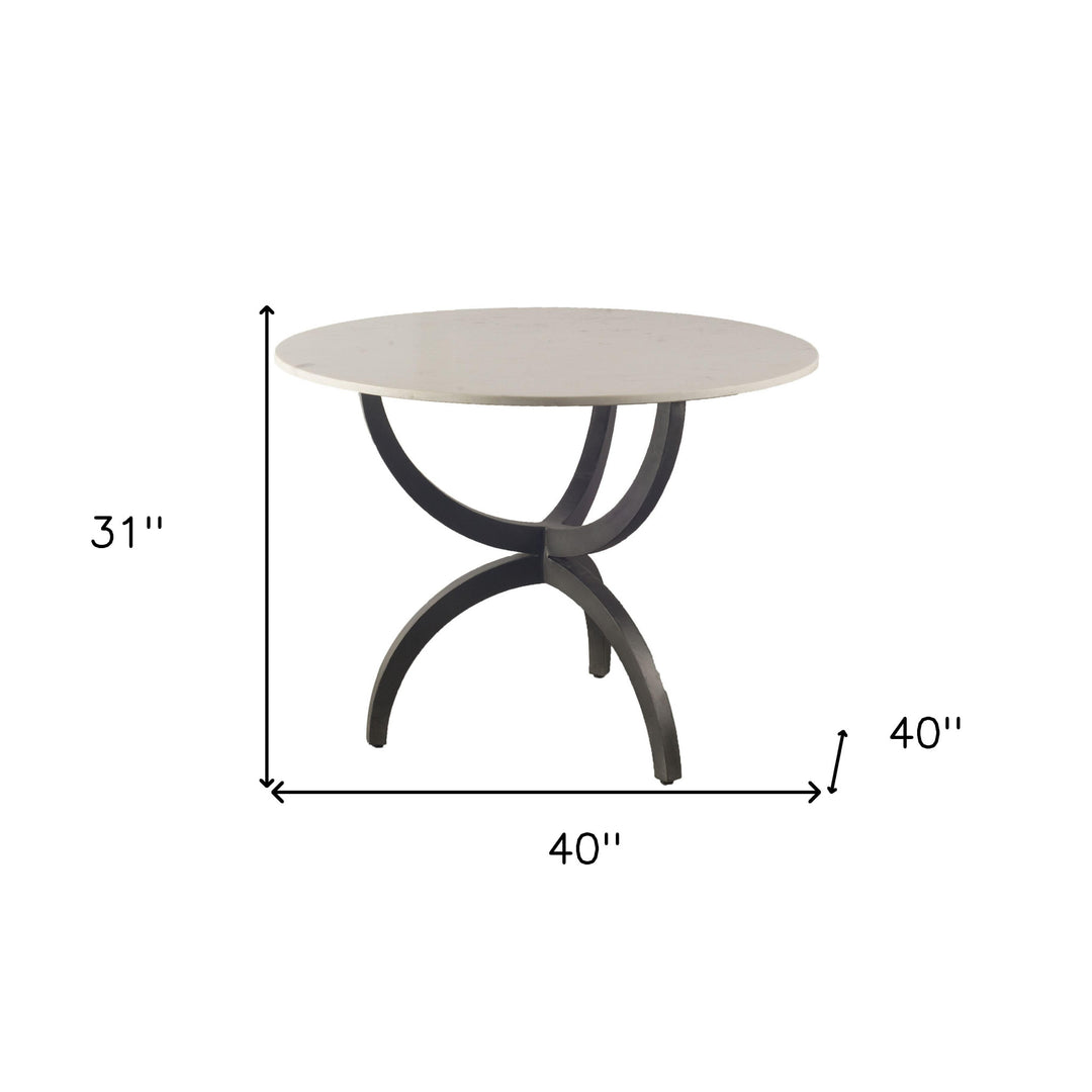 40" Marble and Metal Round Dining Table – Off White and Black