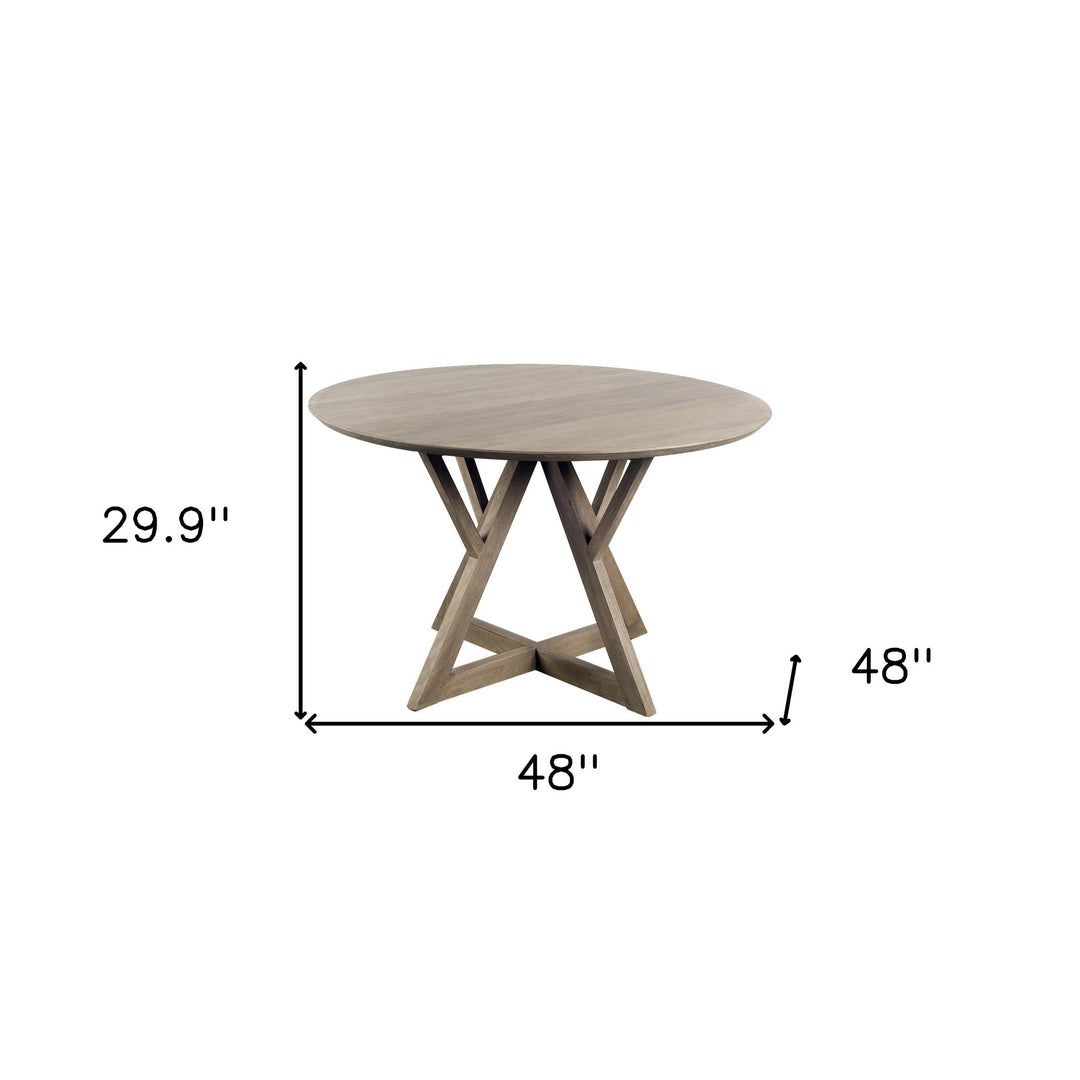 48-Inch Brown Rounded Solid Wood Pedestal Dining Table