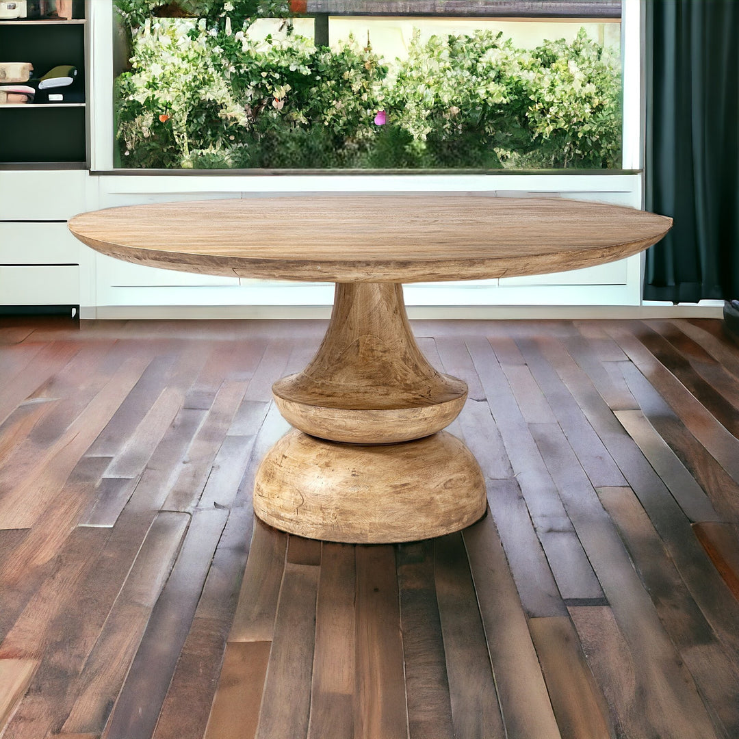 Modern 60" Natural Rounded Solid Wood Pedestal Dining Table