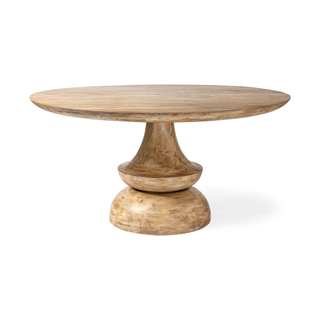 Modern 60" Natural Rounded Solid Wood Pedestal Dining Table