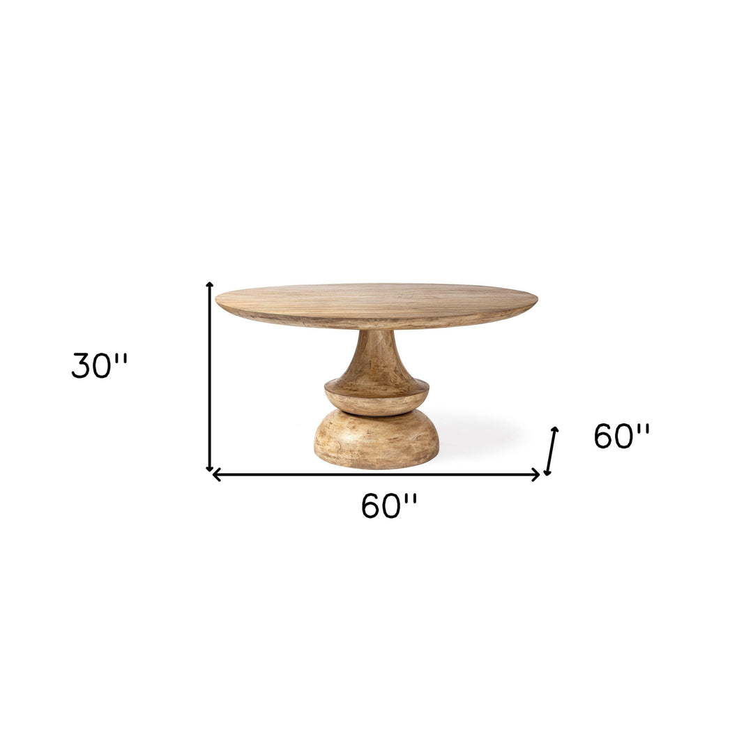 Modern 60" Natural Rounded Solid Wood Pedestal Dining Table