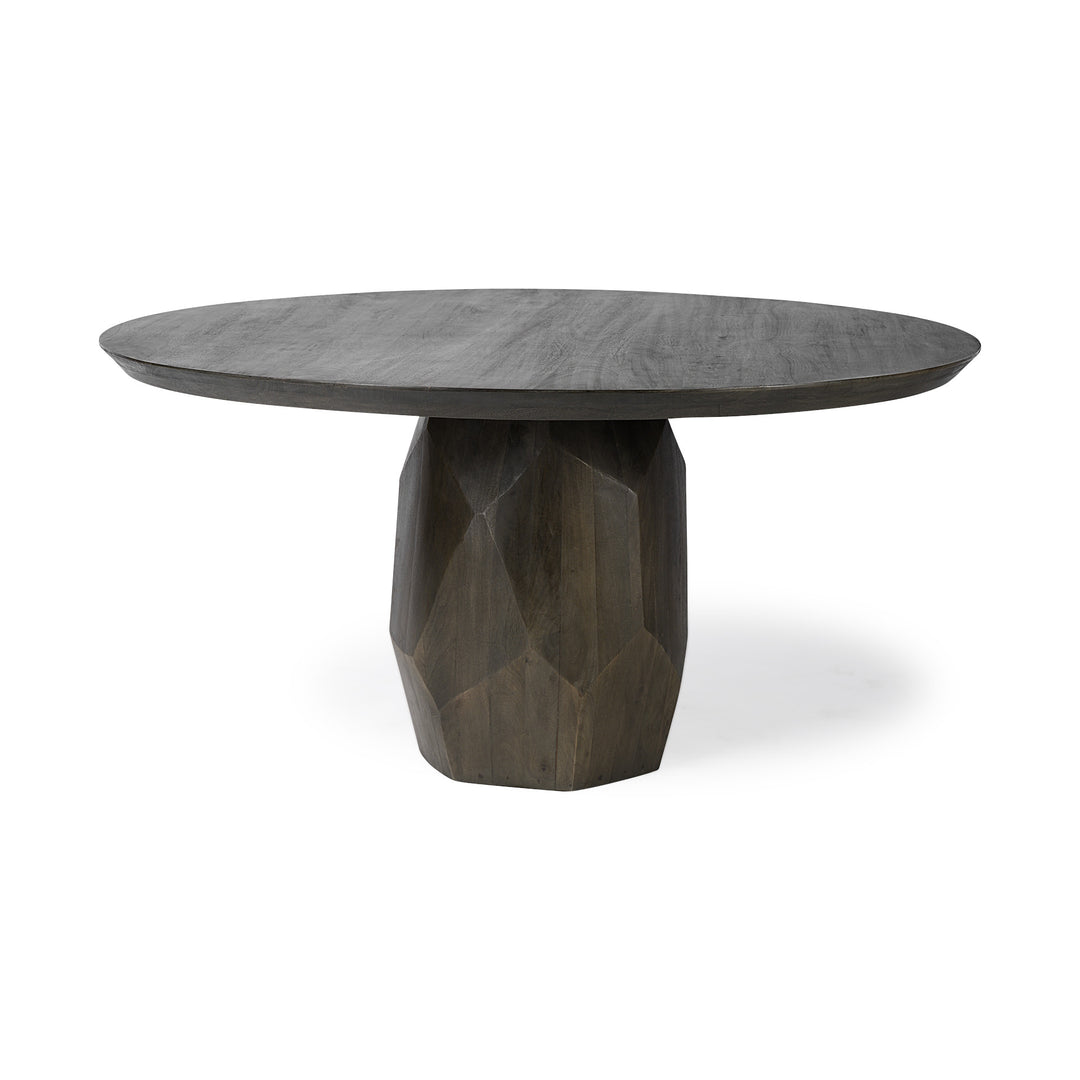 60-Inch Brown Solid Wood Round Pedestal Dining Table