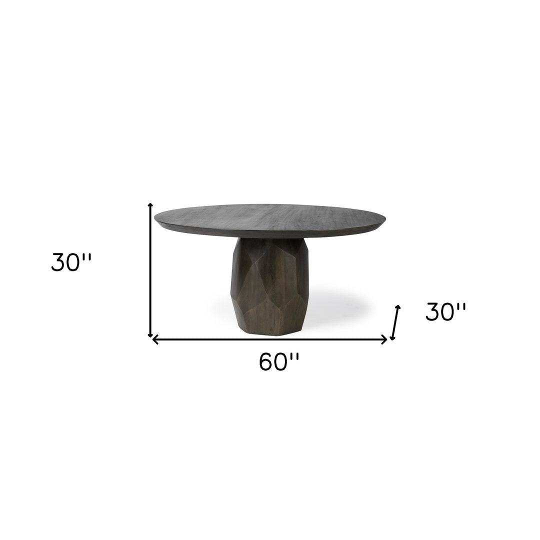 60-Inch Brown Solid Wood Round Pedestal Dining Table