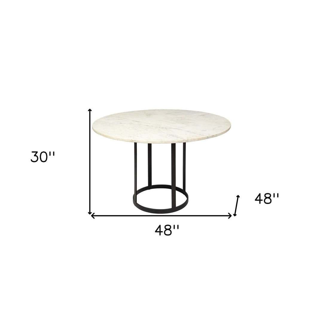 48-Inch White and Black Marble Pedestal Dining Table