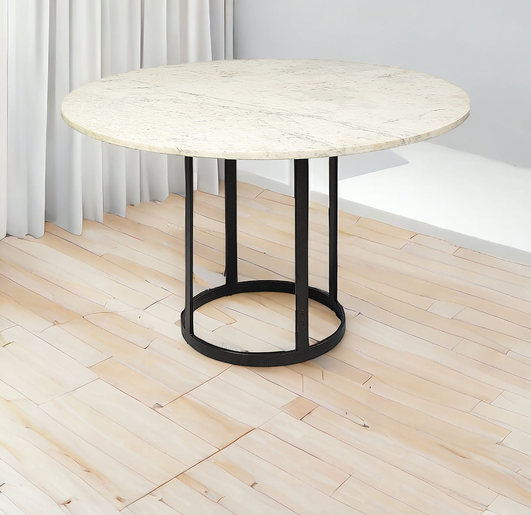 48-Inch White and Black Marble Pedestal Dining Table