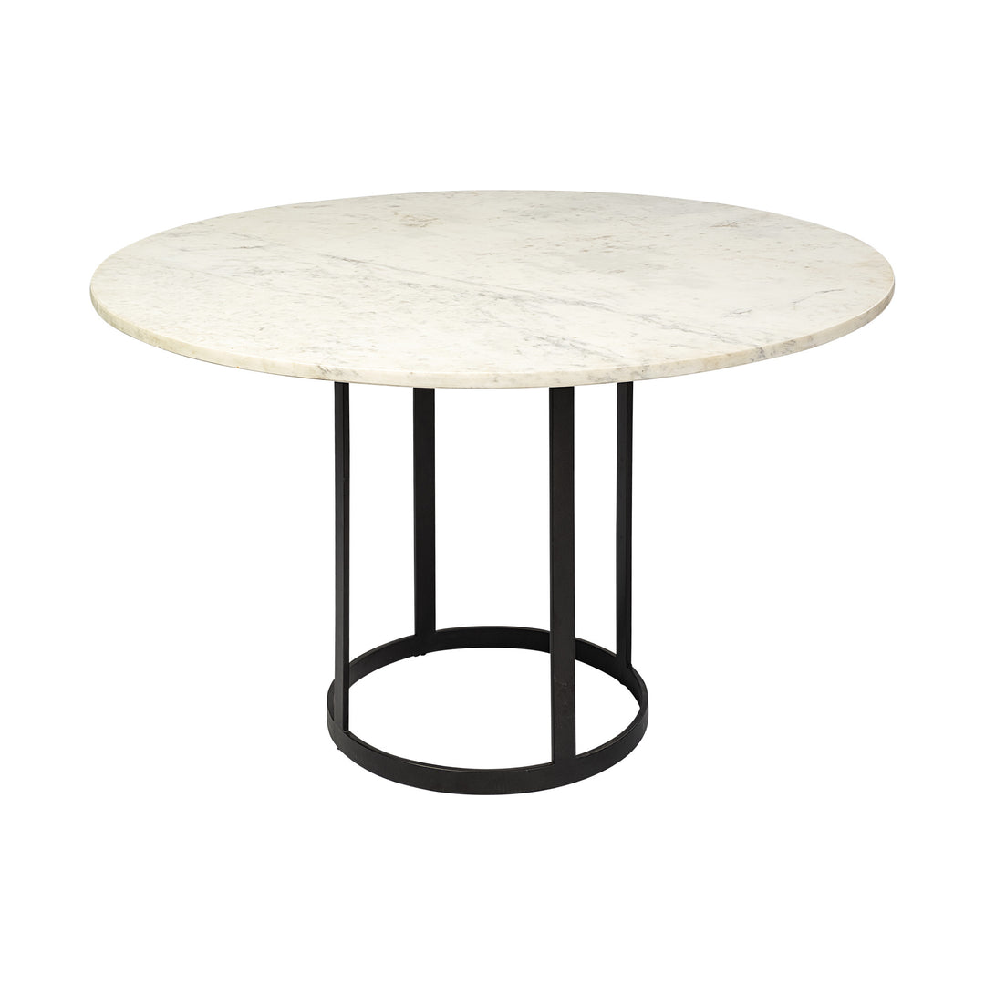 48-Inch White and Black Marble Pedestal Dining Table