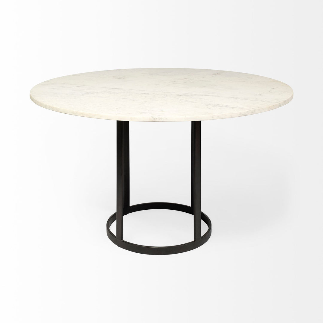 48-Inch White and Black Marble Pedestal Dining Table