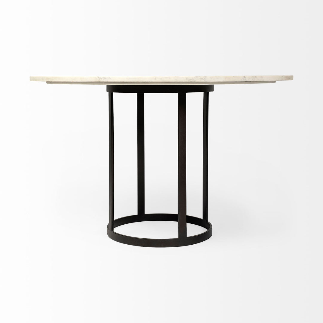 48-Inch White and Black Marble Pedestal Dining Table