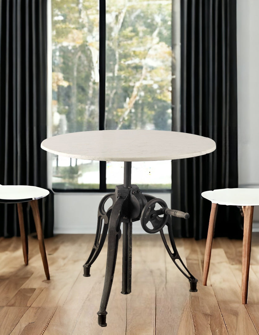 30-Inch White and Black Round Marble Dining Table