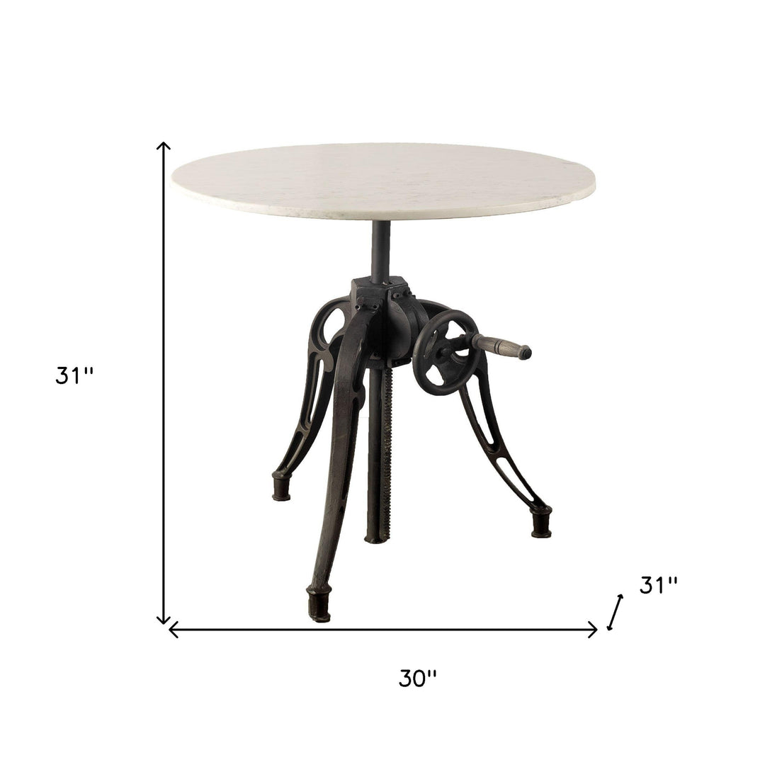 30-Inch White and Black Round Marble Dining Table