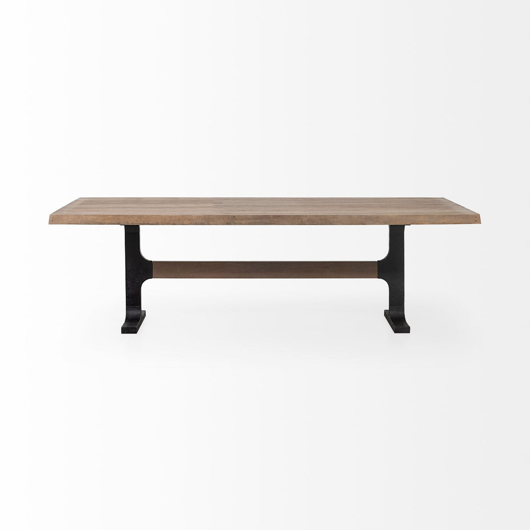 96" Natural and Black Solid Wood Dining Table with Trestle Base