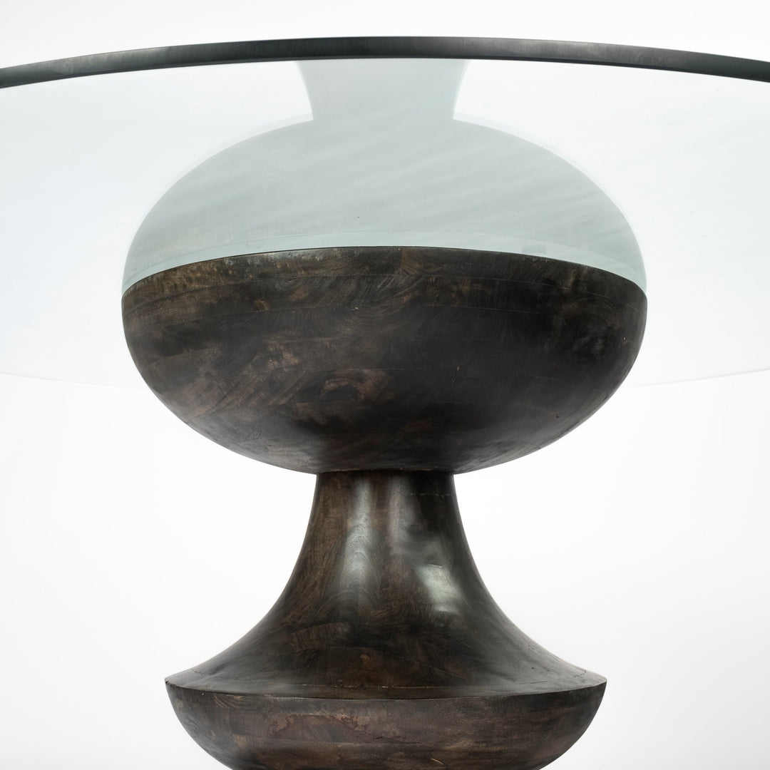 60-Inch Clear and Brown Round Glass Pedestal Dining Table