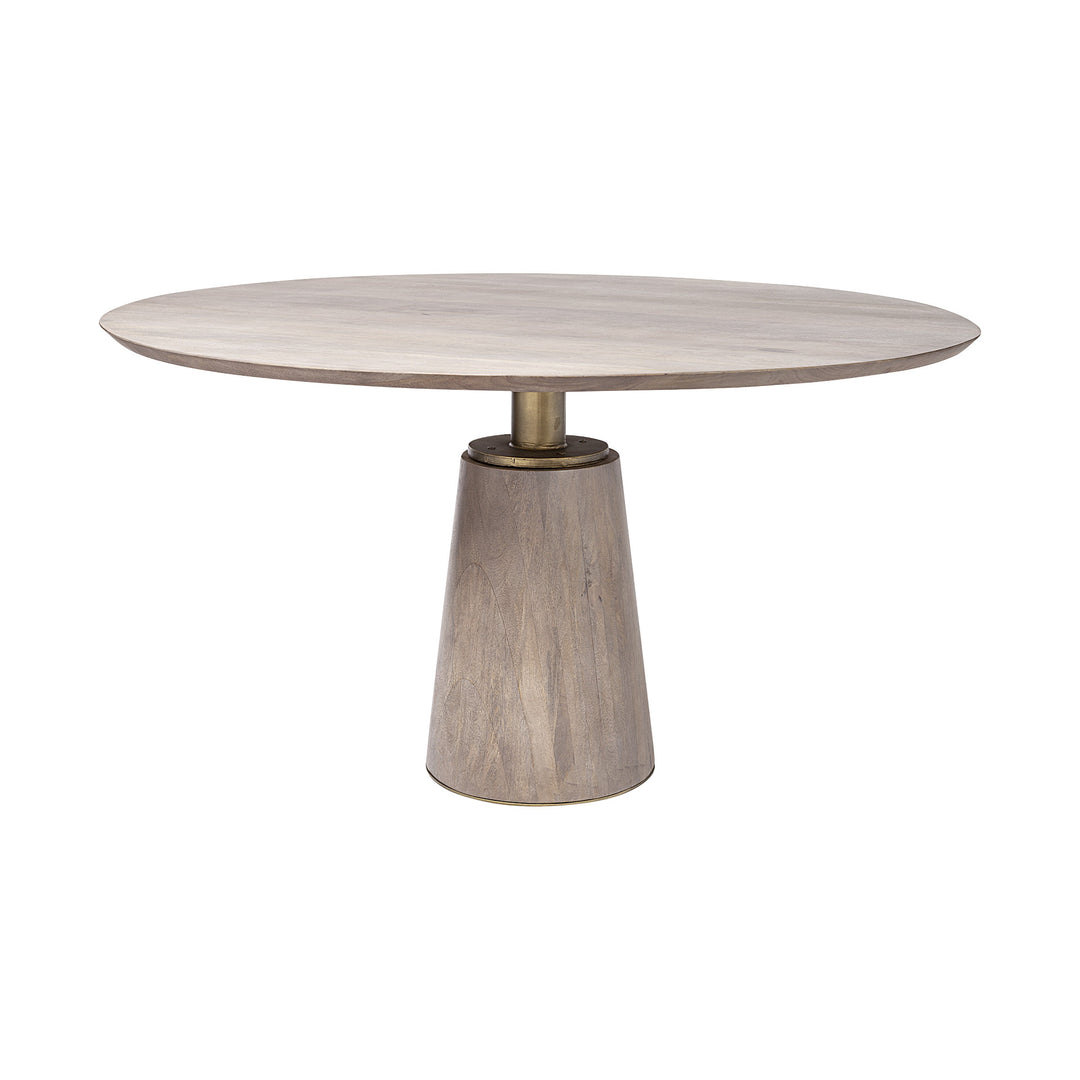 54-Inch Brown and Gold Solid Wood and Metal Pedestal Dining Table