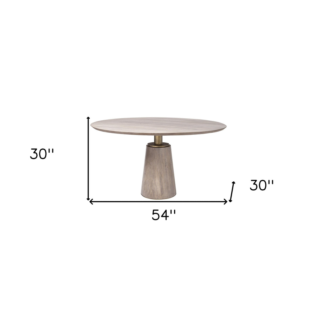 54-Inch Brown and Gold Solid Wood and Metal Pedestal Dining Table