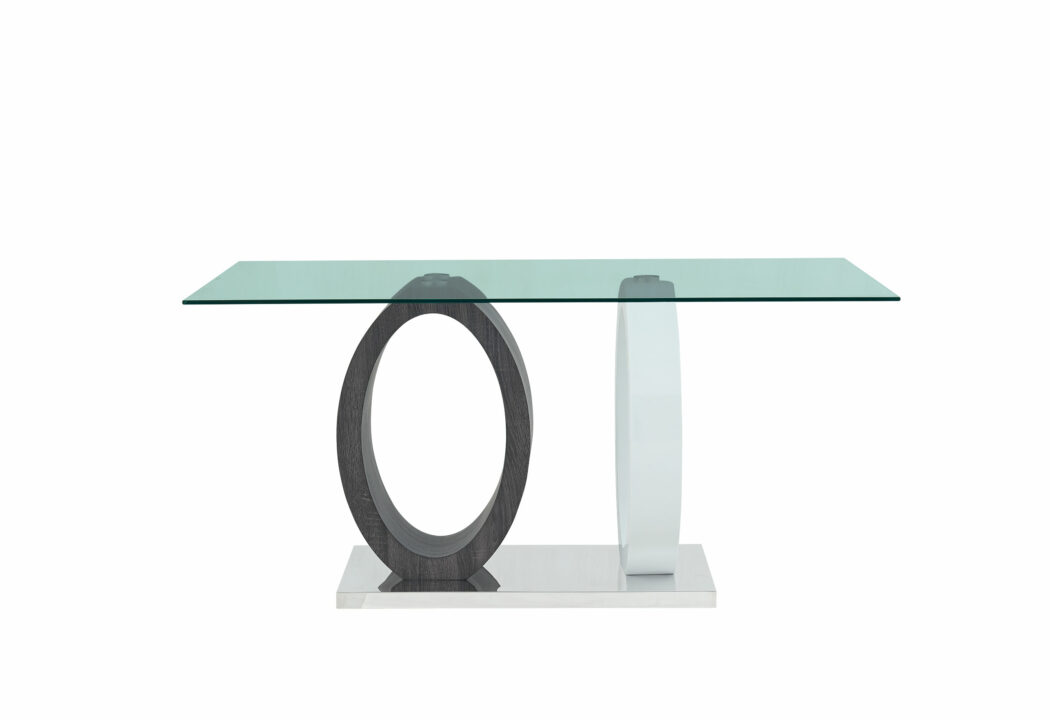 63" Clear and Gray Glass and Metal Double Pedestal Dining Table