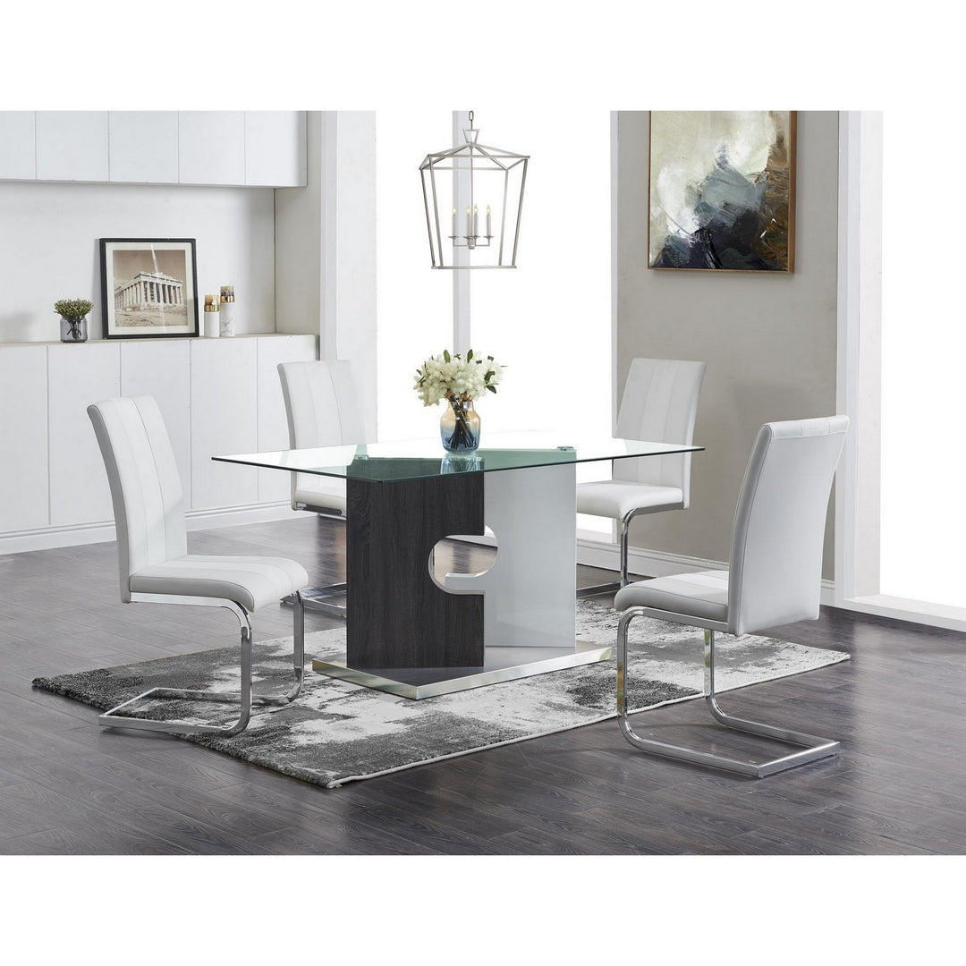 36" Clear and Gray Glass Double Pedestal Dining Table