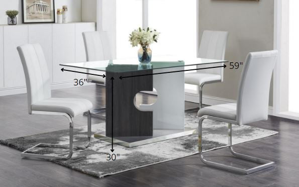 36" Clear and Gray Glass Double Pedestal Dining Table