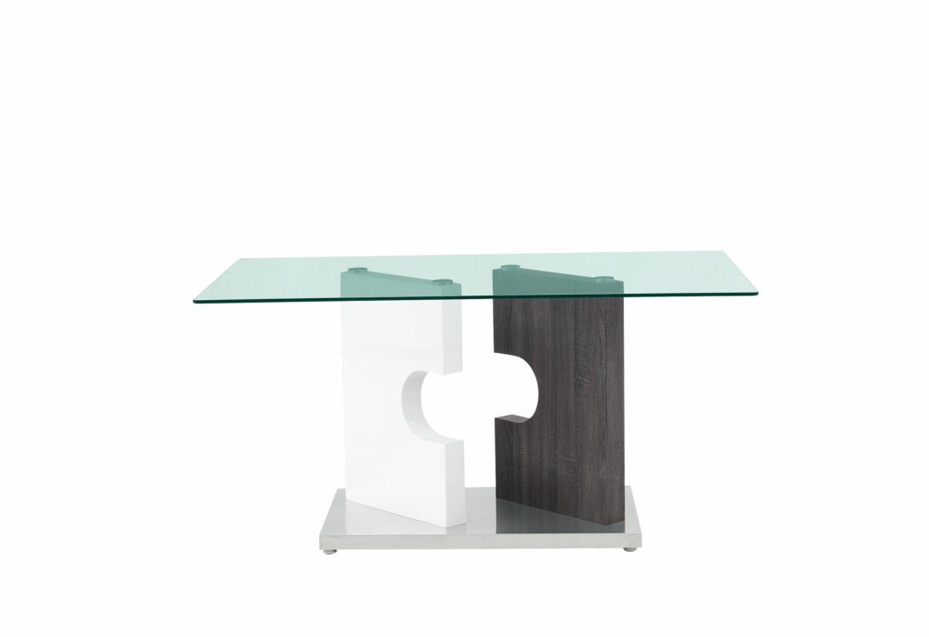 36" Clear and Gray Glass Double Pedestal Dining Table