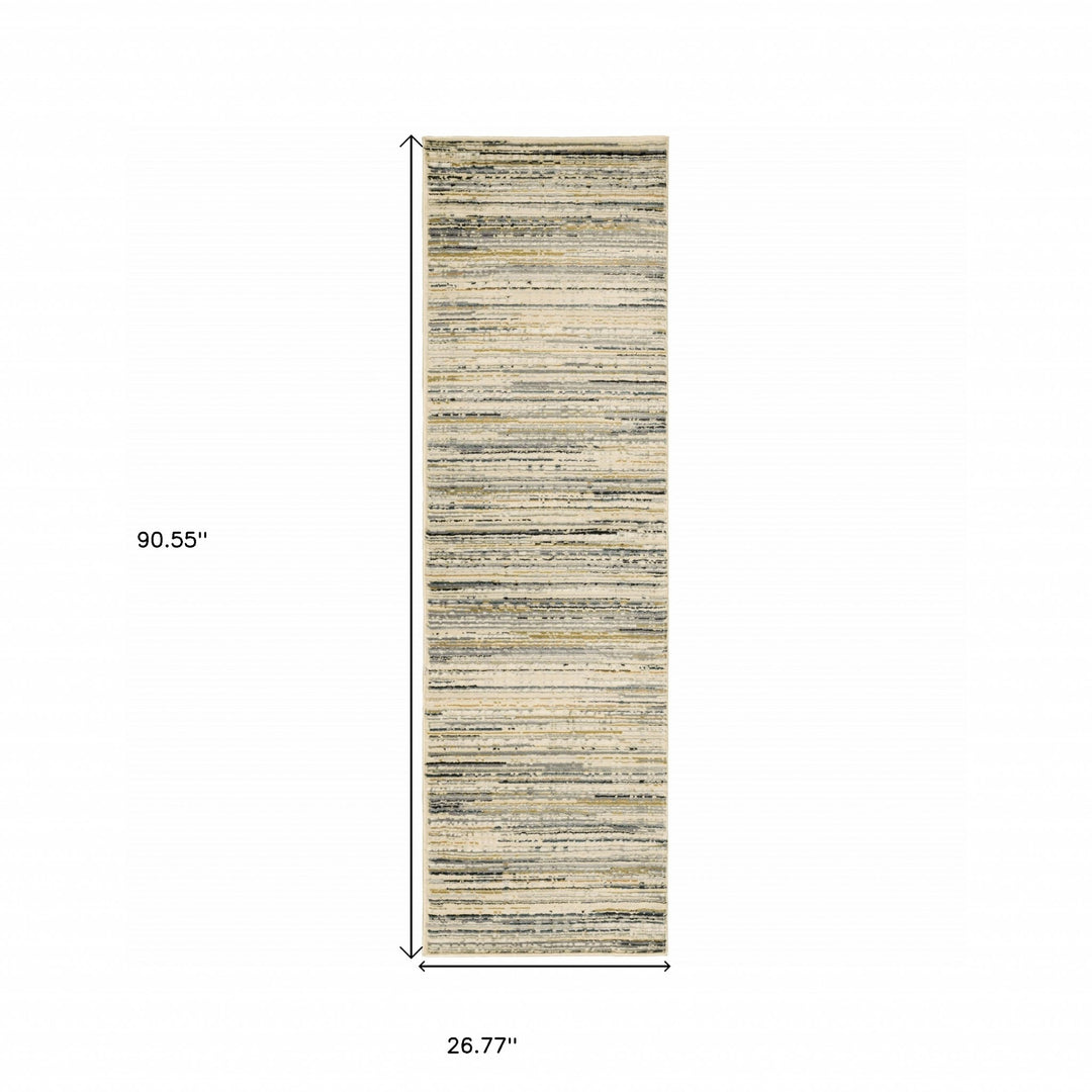 8' Ivory Sage Abtract Lines Indoor Runner Rug