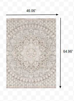 3' X 6' Ivory Grey Distresed Oversize Medallion Indoor Area Rug