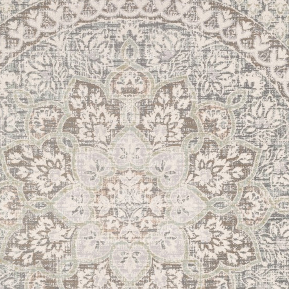 3' X 6' Ivory Grey Distresed Oversize Medallion Indoor Area Rug