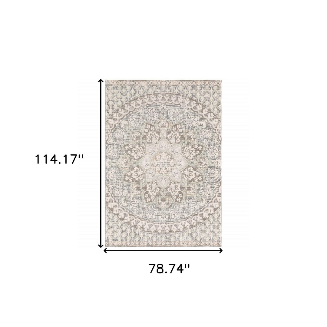 3' X 6' Ivory Grey Distresed Oversize Medallion Indoor Area Rug