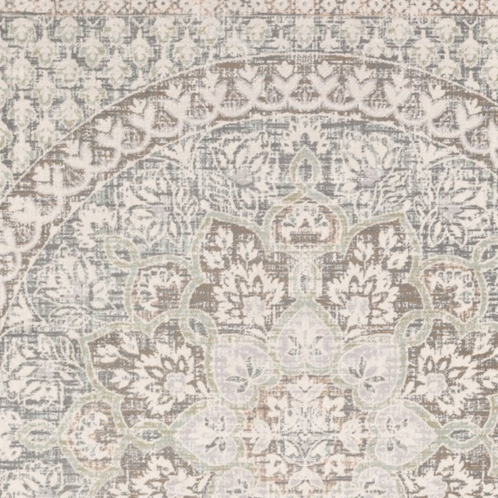 3' X 6' Ivory Grey Distresed Oversize Medallion Indoor Area Rug