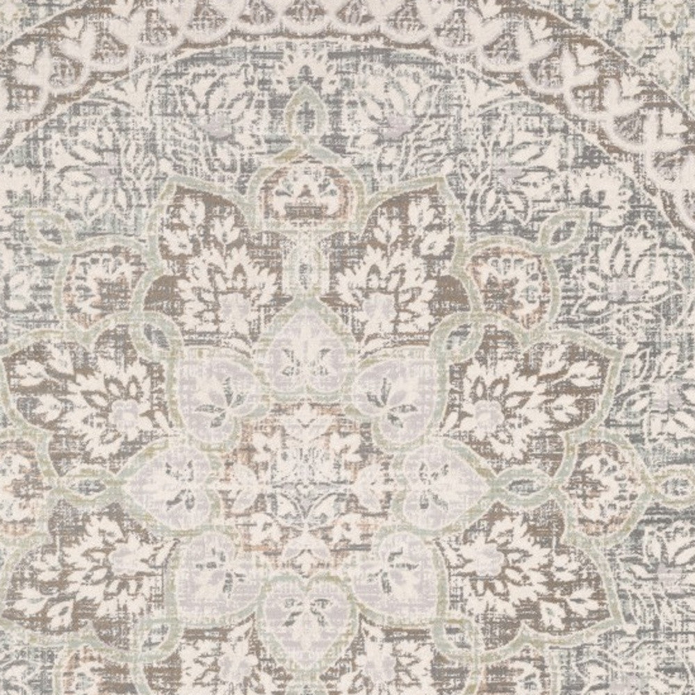 3' X 6' Ivory Grey Distresed Oversize Medallion Indoor Area Rug