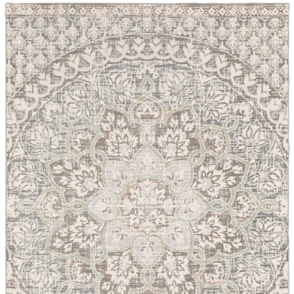 3' X 6' Ivory Grey Distresed Oversize Medallion Indoor Area Rug