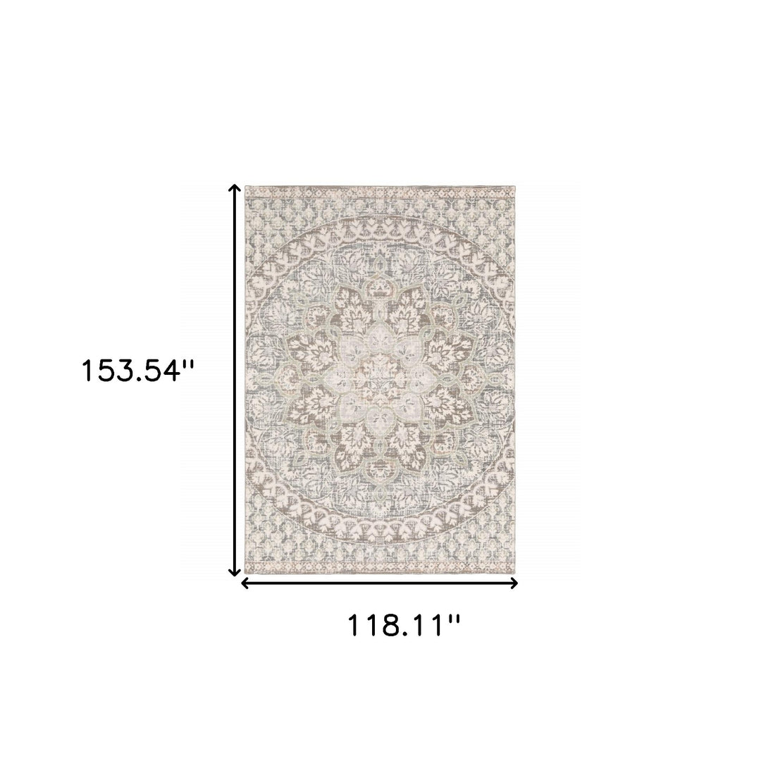 3' X 6' Ivory Grey Distresed Oversize Medallion Indoor Area Rug