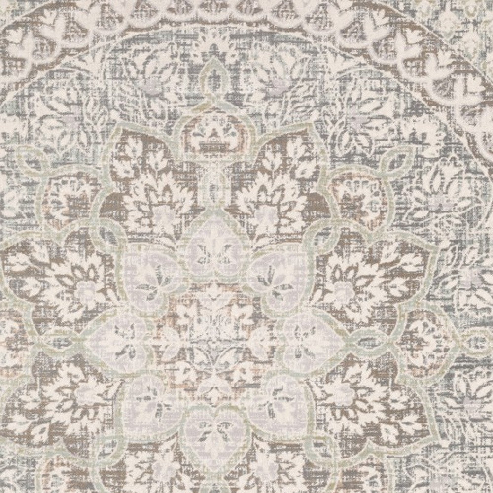 3' X 6' Ivory Grey Distresed Oversize Medallion Indoor Area Rug