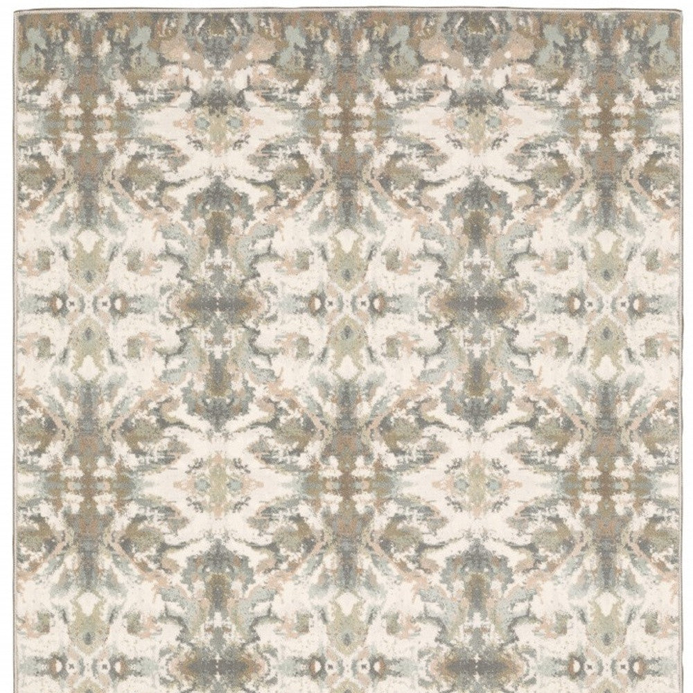 7' Ivory Gray Abstract Ikat Indoor Runner Rug