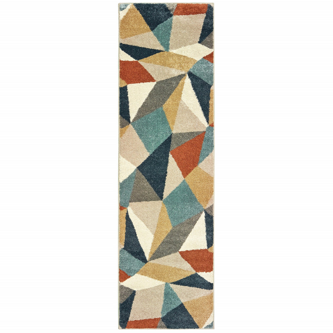 2' X 3' Blue Green Beige Retro Wedge Indoor Area Rug