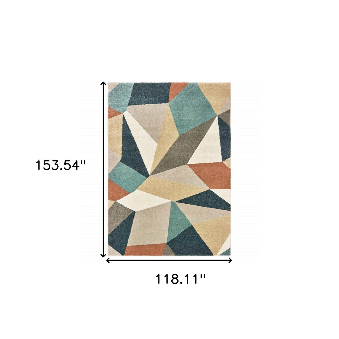 2' X 3' Blue Green Beige Retro Wedge Indoor Area Rug