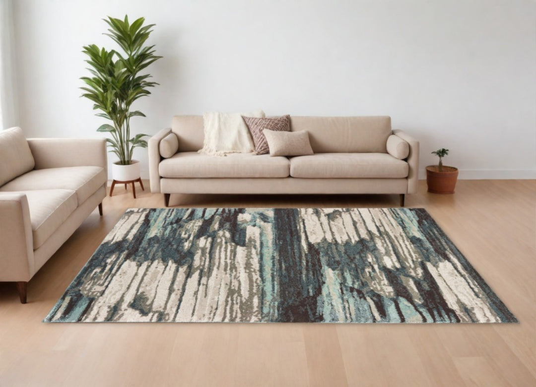 2' X 3' Ivory Blue Gray Abstract Layers Indoor Accent Rug