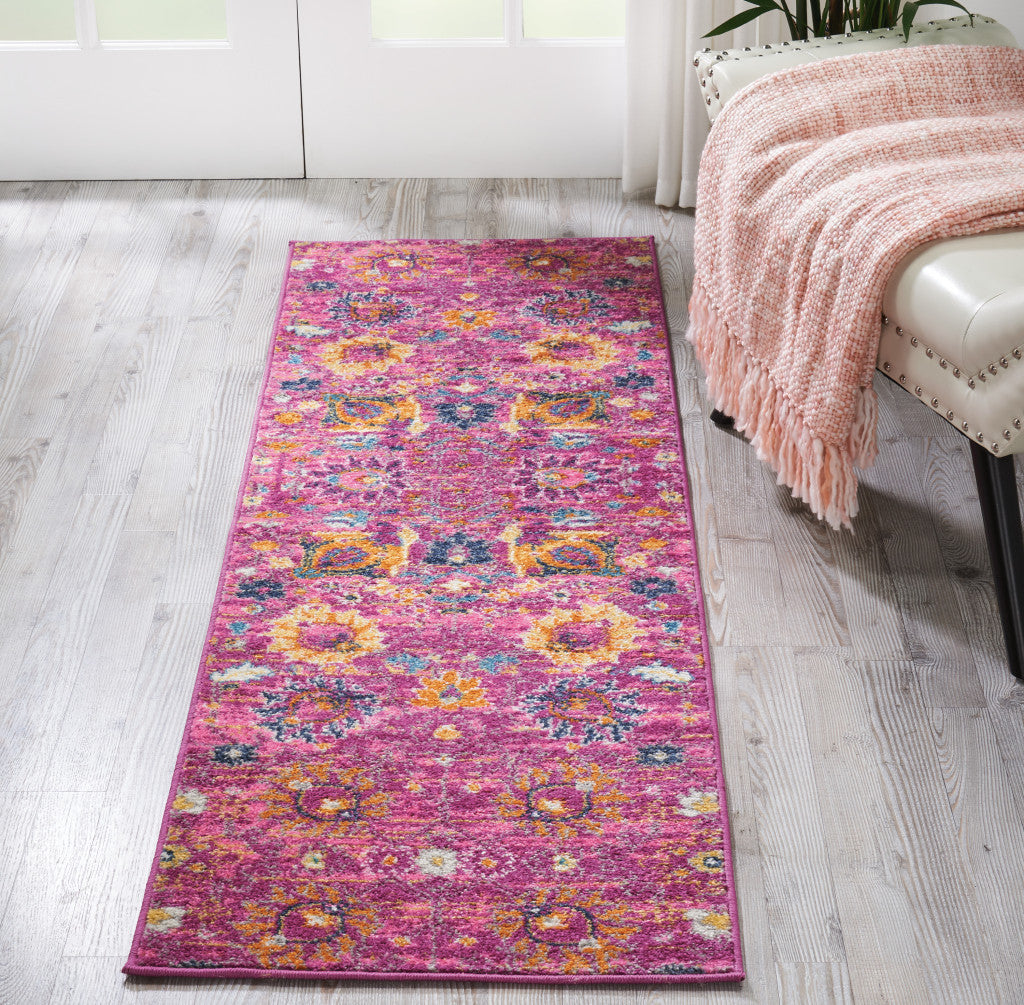 6' Fuchsia Floral Power Loom Runner Rug