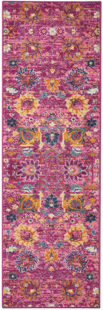 6' Fuchsia Floral Power Loom Runner Rug