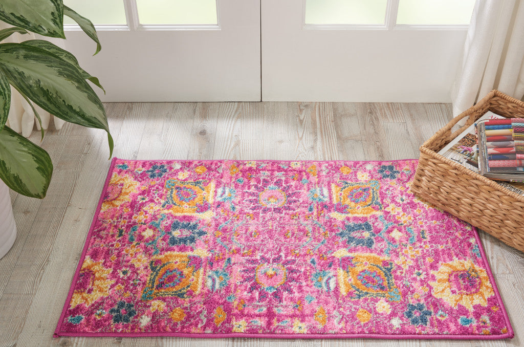 6' Fuchsia Floral Power Loom Runner Rug