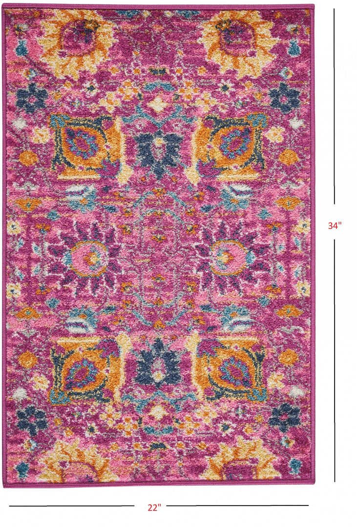 6' Fuchsia Floral Power Loom Runner Rug