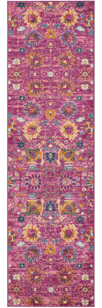 6' Fuchsia Floral Power Loom Runner Rug