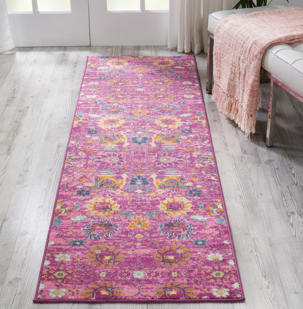 6' Fuchsia Floral Power Loom Runner Rug